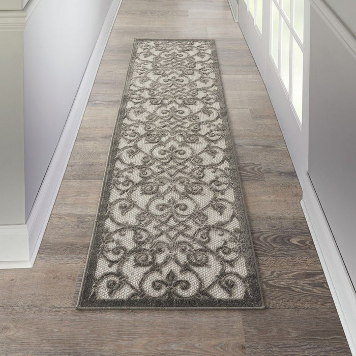 2' X 8' Floral Indoor / Outdoor Area Rug - Gray