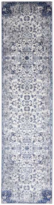 Floral Power Loom Distressed Stain Resistant Runner Rug - Ivory Gray And Blue - 10'