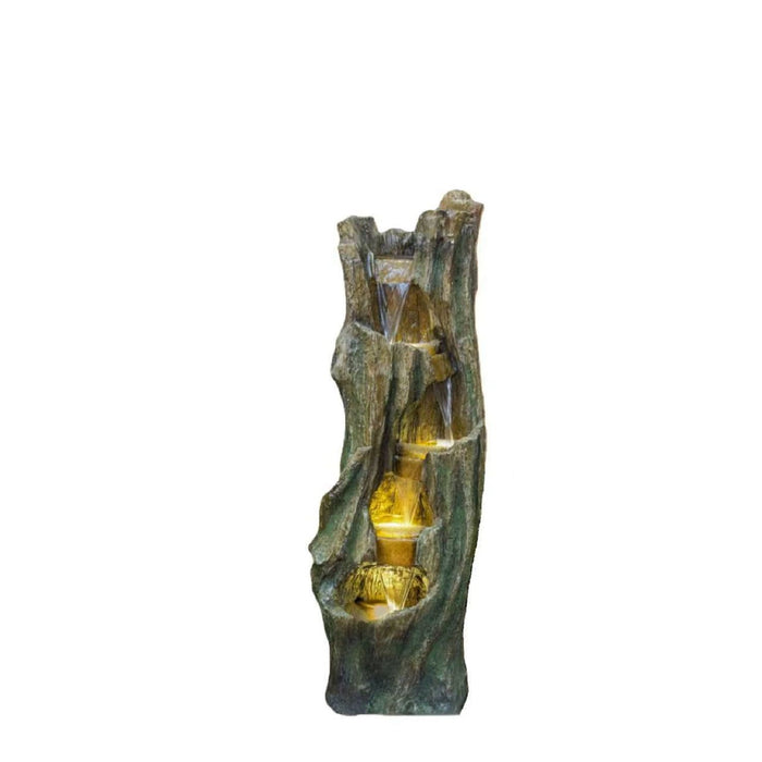 Tree Trunk Cascading Water Fountain, Outdoor LED Lighted - Gray Daily Nest