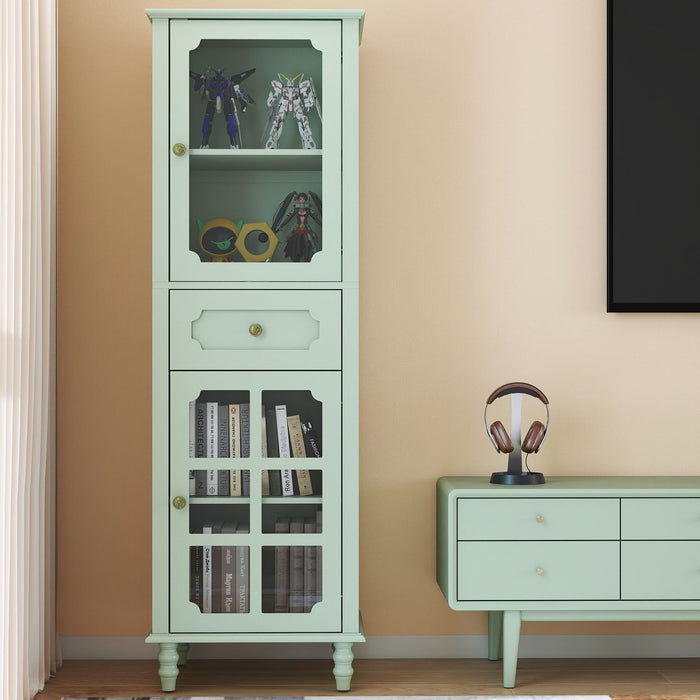 Curio Cabinet, Freestanding Vintage Display Storage Cabinet, Adjustable Shelves - Green Home Essentials