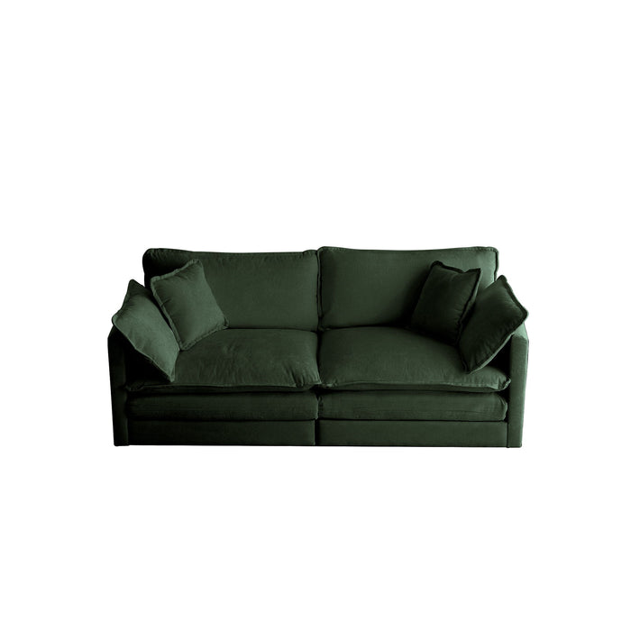 Modern Fabric Loveseat Sofa Couch For Living Room, Upholstered Large Size Deep Seat 2 - Seat Sofa With 4 Pillows - Green Chenille