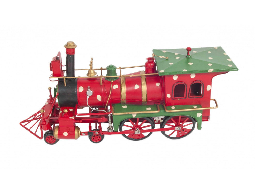 Handmade Tin Christmas Train Model - Red and Green