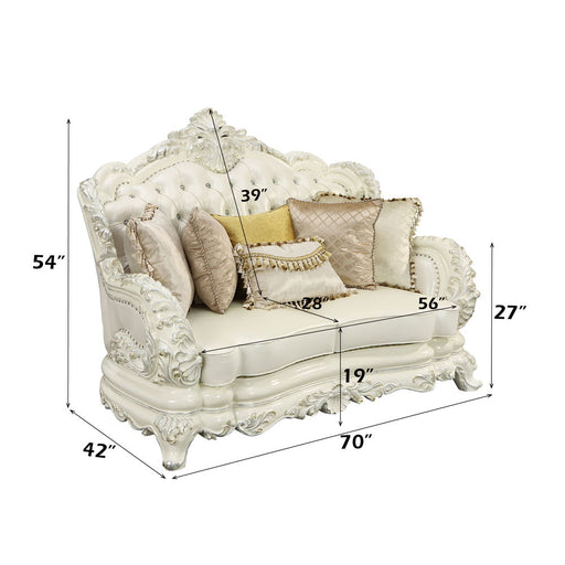 Adara - Loveseat With 5 Pillows - Pearl White Synthetic Leather & Antique White ACME