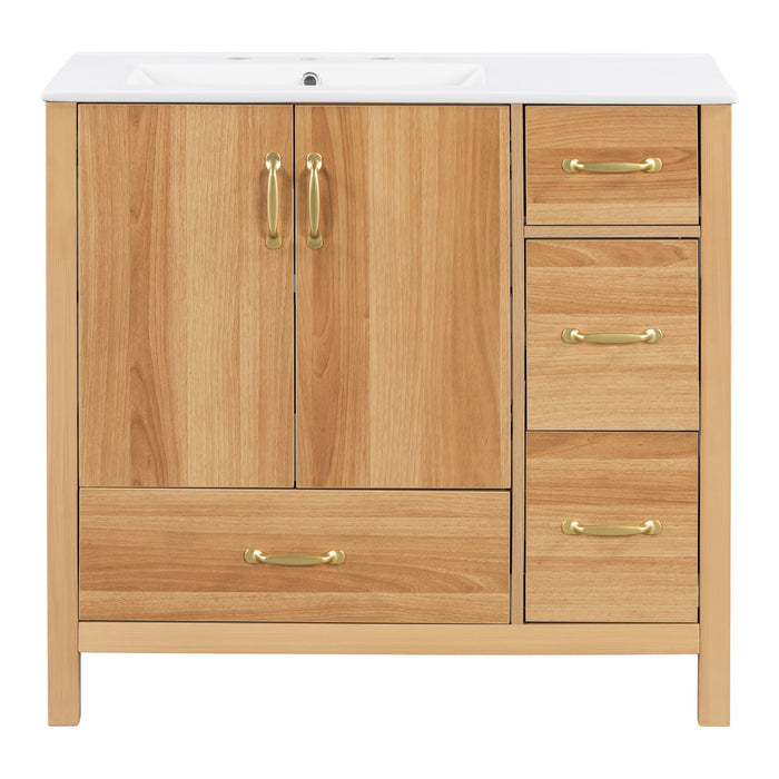 Bathroom Vanity, 2 Soft Close Doors, 4 Soft Close Drawers, Adjustable Shelf, Storage Cabinet - Acacia Wood Hearth and Haven