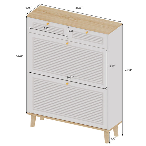 Modern Freestanding Shoe Cabinet With Flip Up Doors And Drawers, Compact Design For Entryway - White Natural Daily Nest