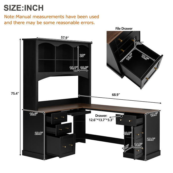 Space Saving L-Shaped Computer Desk With Keyboard Tray & Charging Stations Hearth and Haven