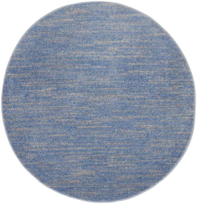 4' Round Striped Non Skid Indoor / Outdoor Area Rug - Blue / Gray