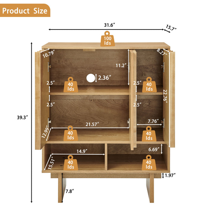 Sideboard Buffet Cabinet With Grille Slat Design With 3 Doors And Adjustable Shelves Home Essentials