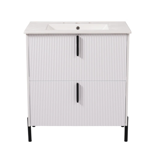 Bathroom Vanity With Ceramic Sink, Fluted Design Noble House