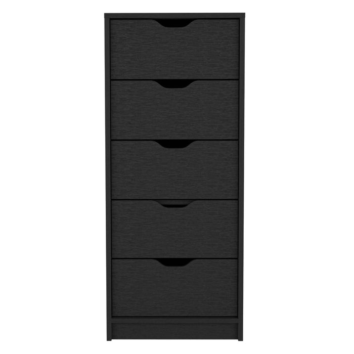 Manufactured Wood Five Drawer Tall And Narrow Dresser - Black Charcoal