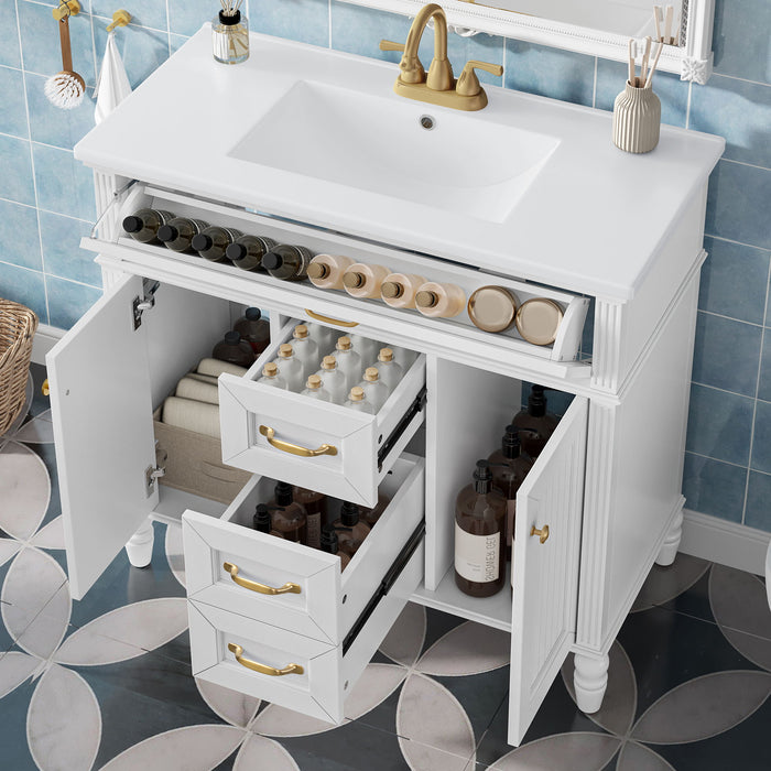 Bathroom Vanity With Sink, Flip-Out Top Drawer, Soft Close Doors, 2 Storage Drawers Hearth and Haven