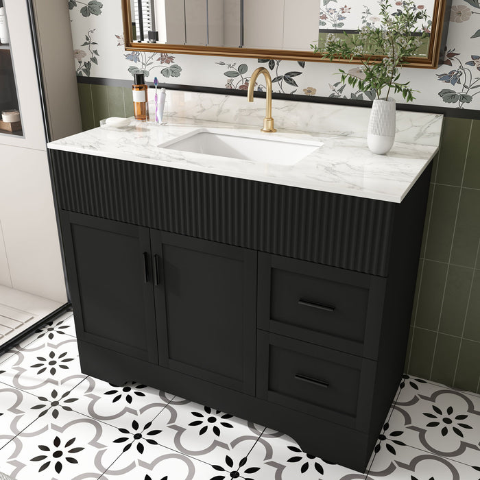 Bathroom Vanity, Fluted Cabinet, Soft Close Doors & Drawers, Single Faucet Hole, Sink Included - Black Home Essentials