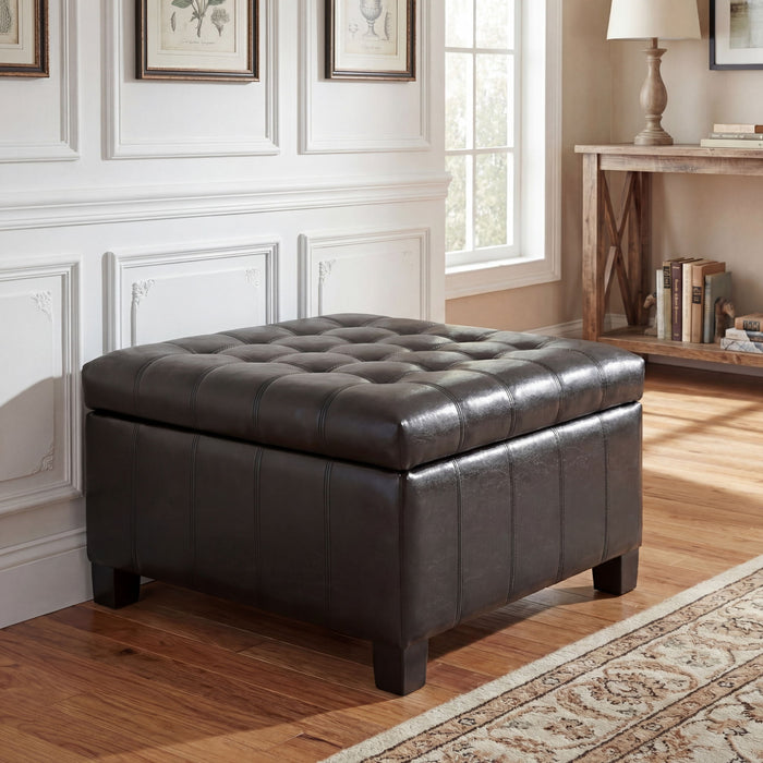 Square Tufted Indoor Ottoman With Lift-Top Storage Noble House