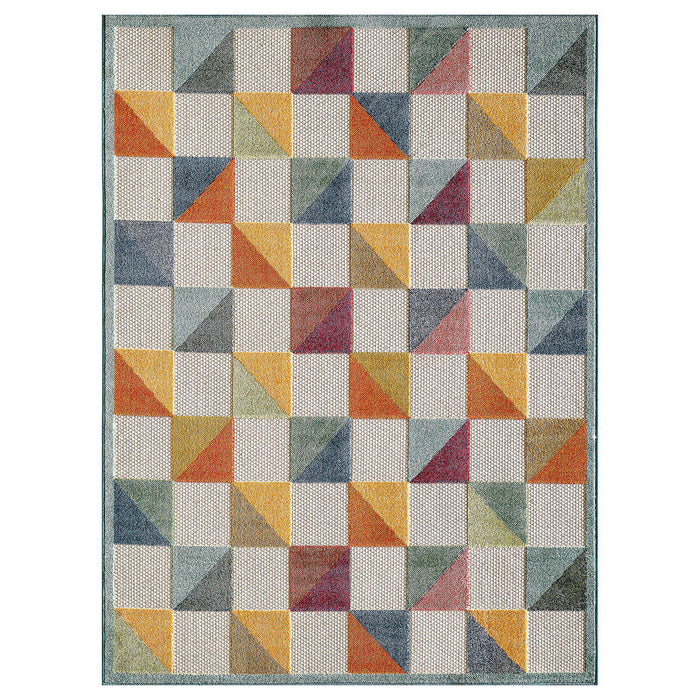 8' X 10' Geometric Stain Resistant Indoor / Outdoor Area Rug - Orange / Ivory