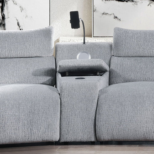 Fullar - Modular Console With Wireless Charger - Light Gary Chenille ACME