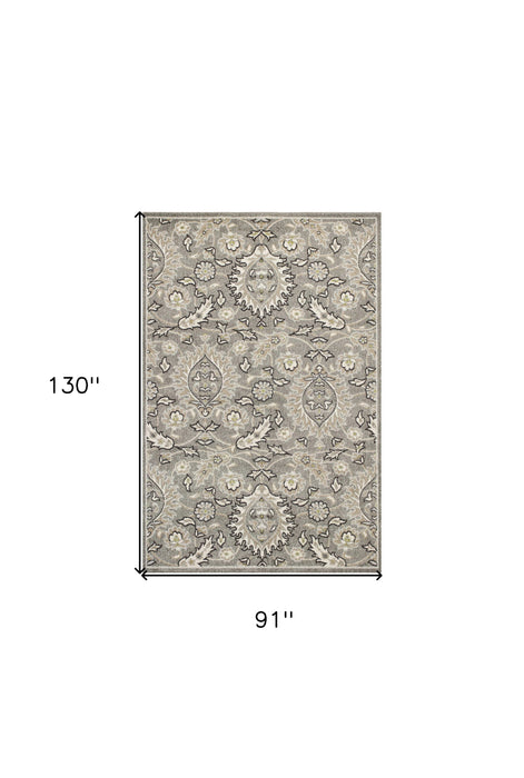 8' X 11' Machine Woven UV Treated Floral Traditional Indoor / Outdoor Area Rug - Gray