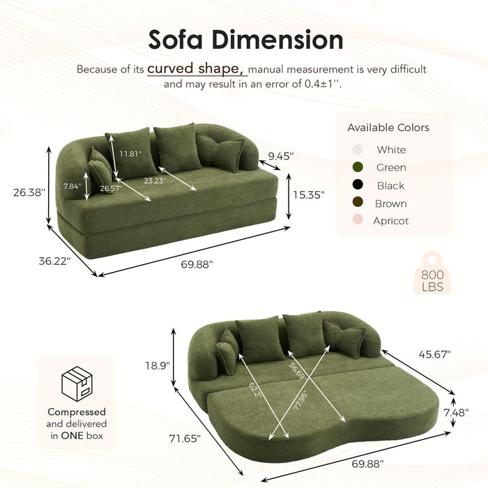 Foldable Sofa Bed, Boneless Couch Convertible Sleeper With 4 Pillows Home Essentials