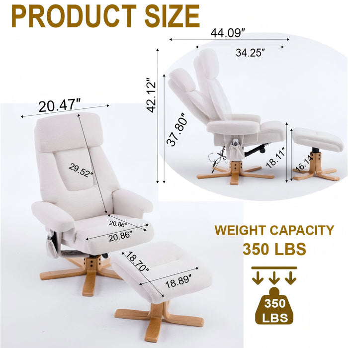 Upholstered Heated Massage 360° Swivel Accent Chair With Ottoman Home Essentials