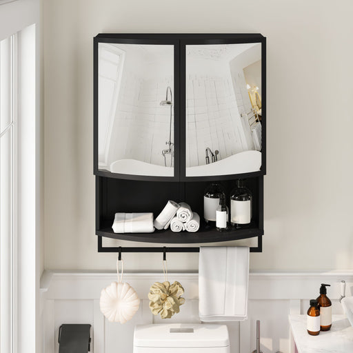 Arched Glass Double Door Wardrobe With Shatterproof Mirror, Open Shelf & Towel Rack Daily Nest