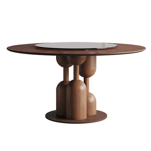 Round Dining Table With Lazy Susan For Living Room - Walnut Home Essentials