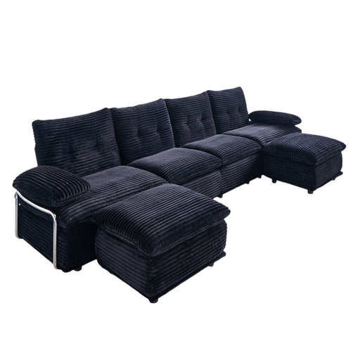 Upholstery Modular Sectional Sofa , 4 Seater With 2 Ottomans For Living Room - Black Home Essentials