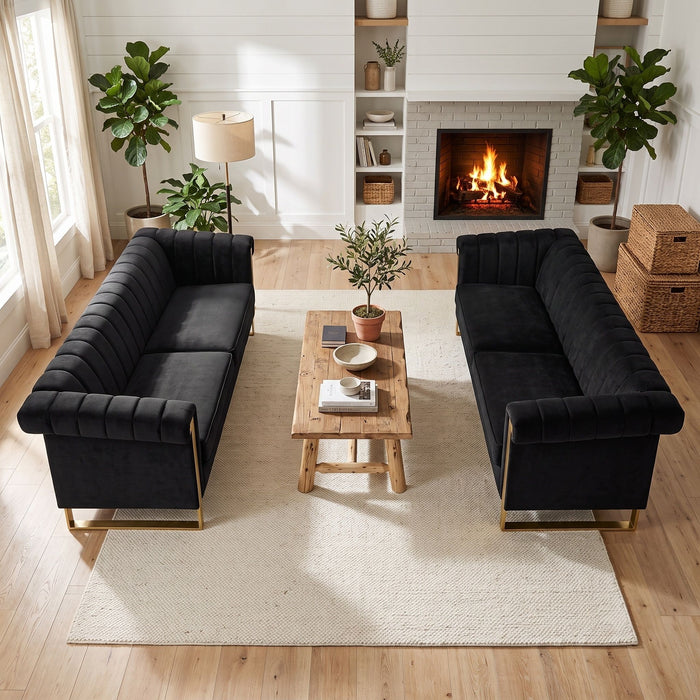 2 Piece Sofa Set With Tufted Back And Deep Seating Home Essentials