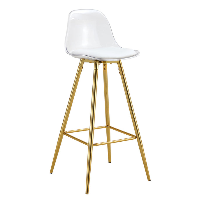 Stylish Upholstered Bar Chairs With Metal Legs For Dining Room Kitchen And Terrace - White / Gold