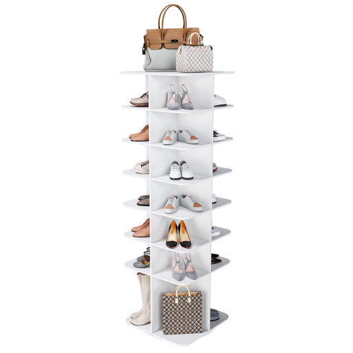 7 Tier Square Rotating Shoe Rack Tower With 360° Spinning Organizer - White Daily Nest