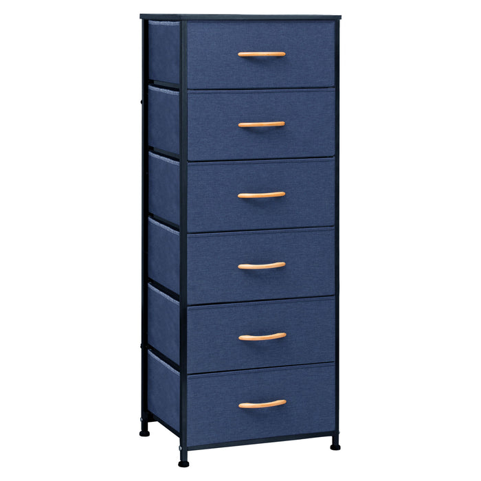 Steel And Fabric Six Drawer Chest - Blue / Black