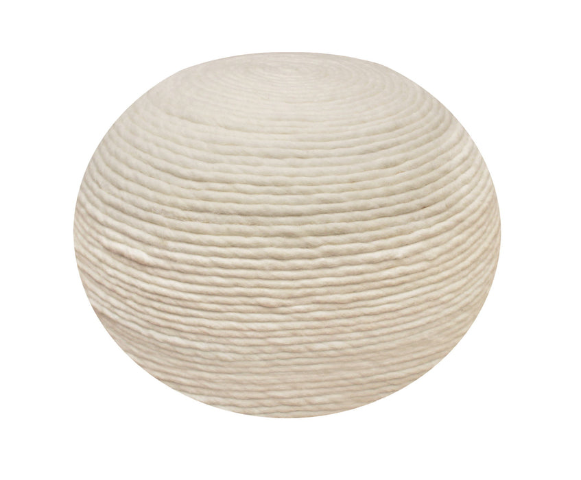 Wool Round Ribbed Pouf Ottoman - Ivory