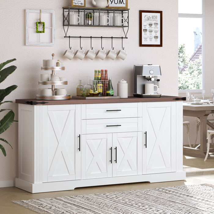Barn Door Storage Cabinet With 2 Drawers & Door Rack, Adjustable Shelves Home Essentials