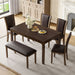 6 Piece Dining Table Set & Bench And Chairs For Dining Room - Dark Walnut Home Essentials