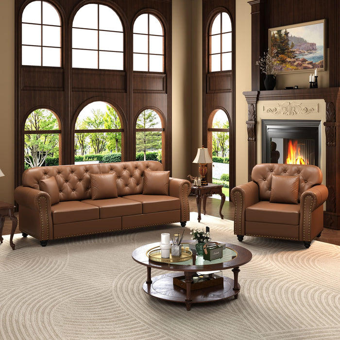 Upholstered Sofa With Nailhead Trim, Rolled Armrests With Ottoman Home Essentials