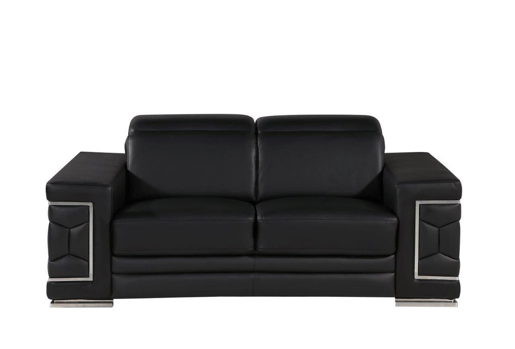 Genuine Leather Love Seat - Silver / Black