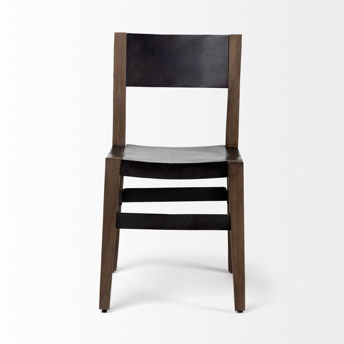 Metal And Wood Open Back Dining Side Chair - Black / Brown