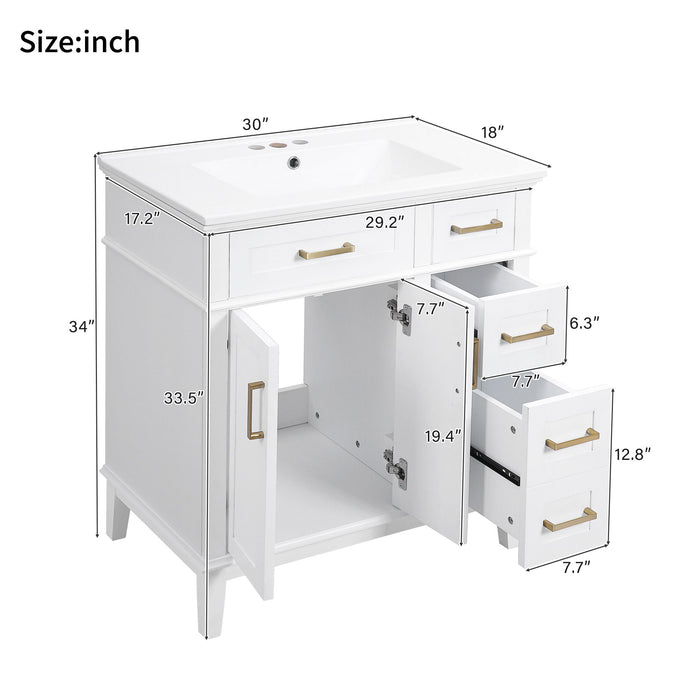 Modern Bathroom Vanity With Sink, Storage Cabinet, Soft Close Doors, Deep & Standard Drawers Hearth and Haven