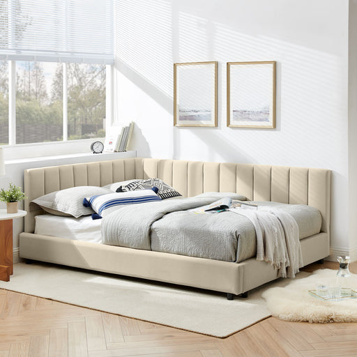 Mid-Century Upholstered Tufted Bed Frame With Backrest And Armrests Home Essentials