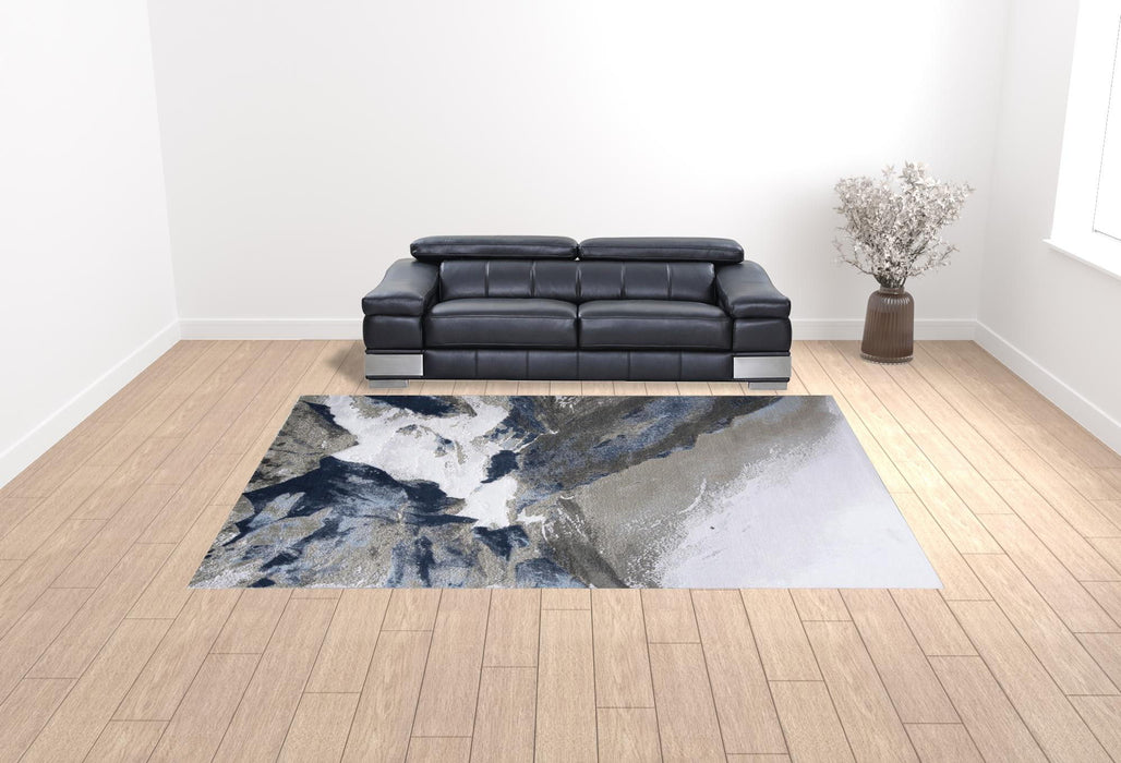Abstract Area Rug - Blue Gray And White - 10' X 14'