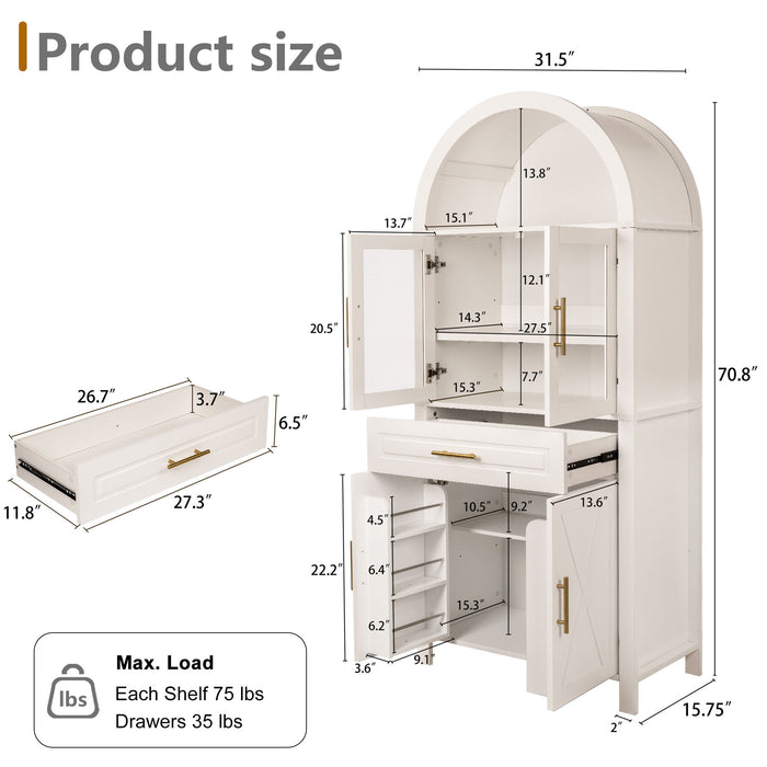 Arched Kitchen Pantry Cabinet With Adjustable Shelves & Barn Door Design Home Essentials