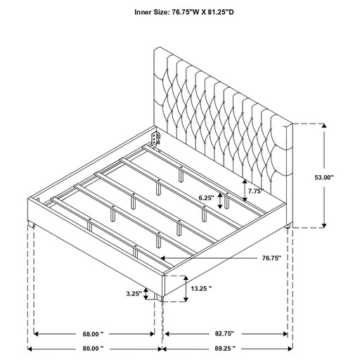 Copper - Eastern King Panel Bed With Tufted Design - Oatmeal Furniture Max