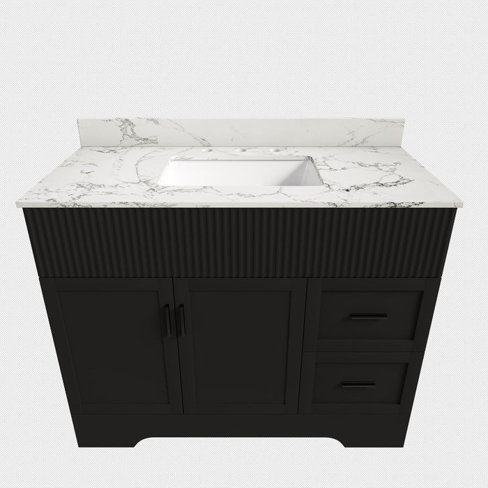 Bathroom Vanity Set, Fluted Cabinet, Soft Close Doors & Drawers, 3 Faucet Holes - Black Home Essentials