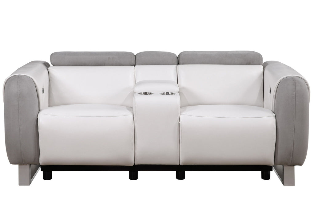 Faux Leather And Microfiber Power Reclining Loveseat With Storage - Gray White And Silver
