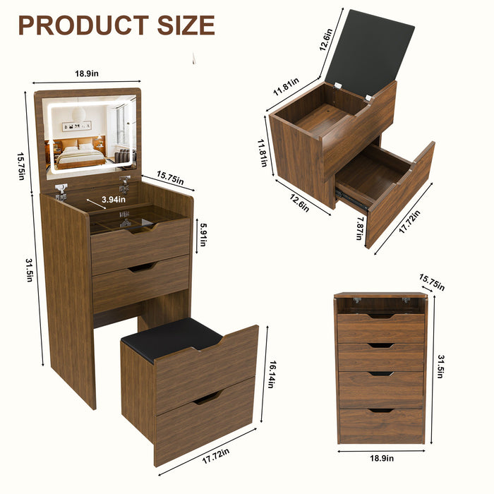 Vanity Desk With Lighted Mirror & Stool Home Essentials