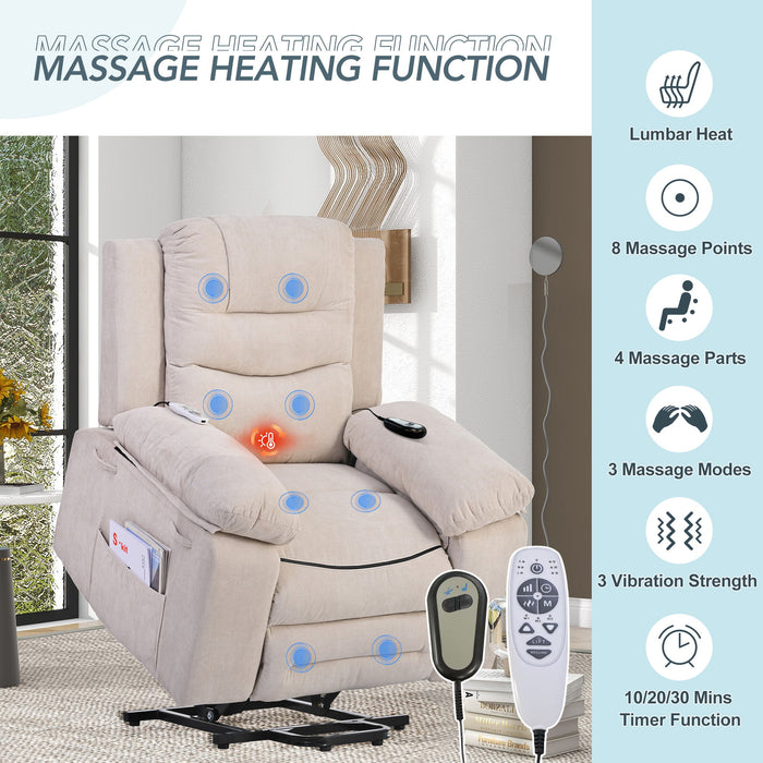 Massage Recliner Power Lift Chair For Elderly With Adjustable Massage And Heating Function, Recliner Chair With Infinite Position And Side Pocket For Living Room