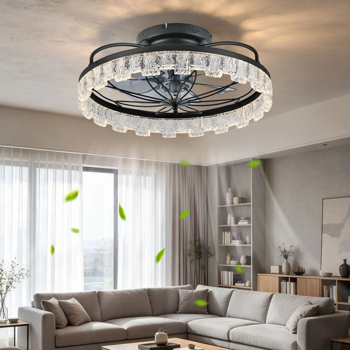Ceiling Fan With Light, Flower Caged Ceiling Fan With Remote, LED Low Profile Ceiling Light - Matte Black Daily Nest