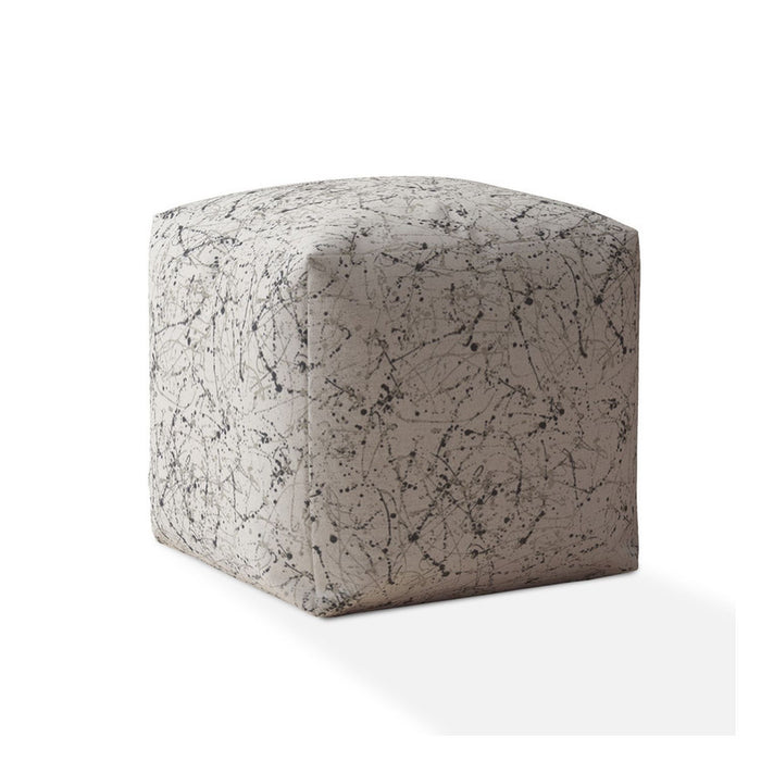 Cotton Abstract Pouf Ottoman - Beige