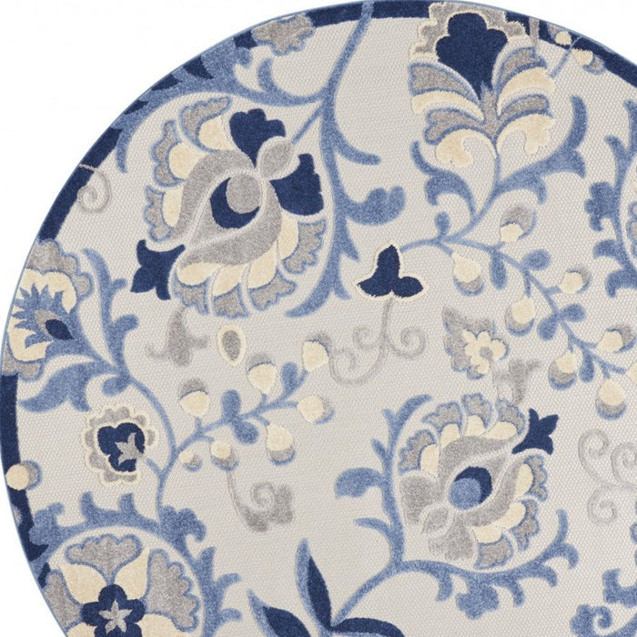 8' Round Round Floral Outdoor & Indoor Area Rug - Blue / Gray