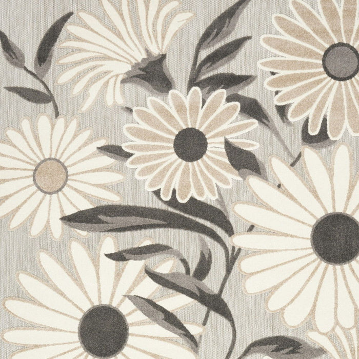 7' X 10' Floral Stain Resistant Non Skid Area Rug - Beige