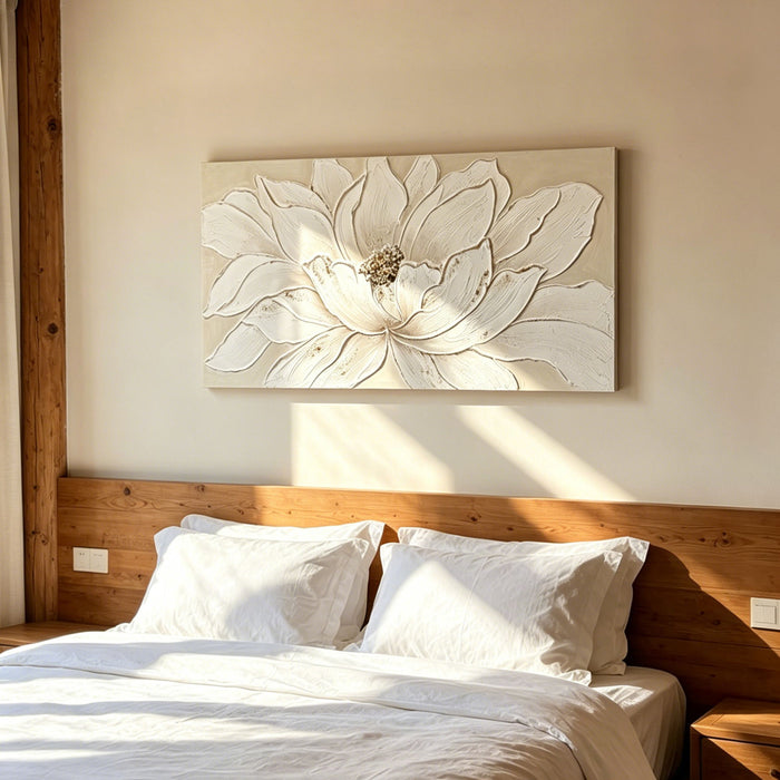 Lotus Flower Canvas Wall Art, Hand Painted Textured Floral Painting - Antique White Daily Nest