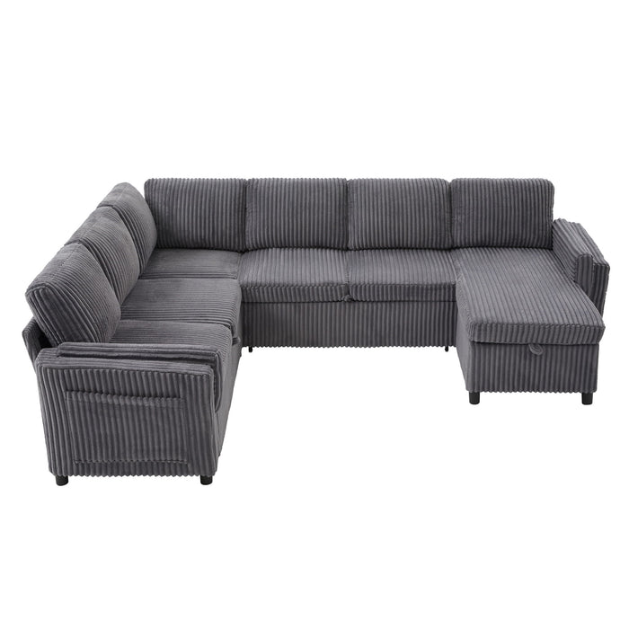 Convertible U-Shaped Sectional Sofa Bed With USB Ports And Storage Hearth and Haven